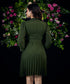 Waist Tie Green Pleated Dress